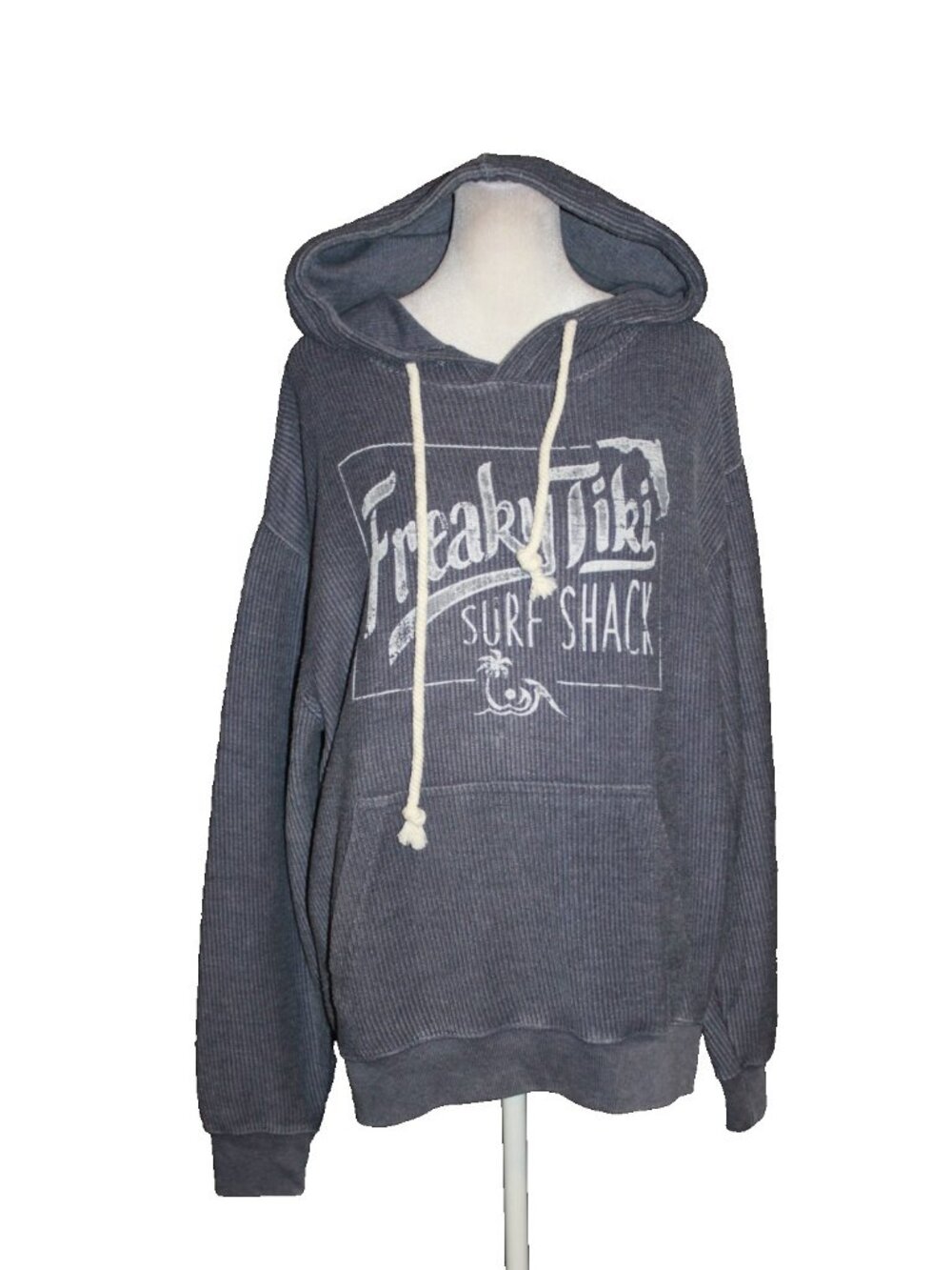 Freaky Tiki Surf Shack Clearwater Beach FL Ribbed Hoodie Top Blue Women's Size S